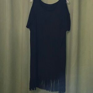 Black Fringe Coldshoulder Dress